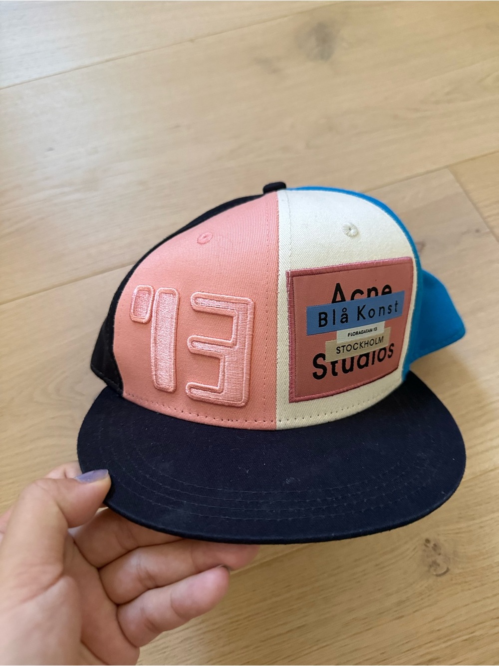 Acne Studios Colorblock Cap in Pink, Cream, Blue & Black